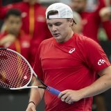 Dominic Stricker a été battu en deux sets par Pedro Martinez samedi KEYSTONE/ANTHONY ANEX